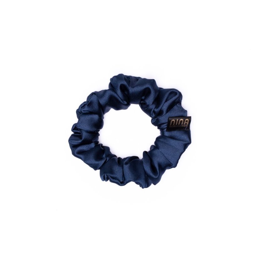 Satin hair scrunchie DARK BLUE - Size: S