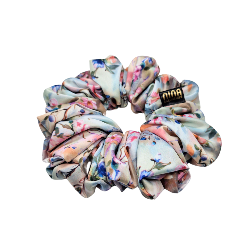 Satin hair scrunchie FLOWER - Size: S