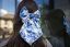 Satin hair bow BLUE FLOWERS
