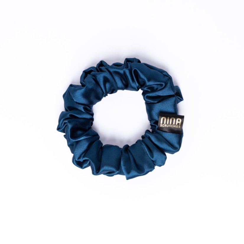 Saténová gumička do vlasov scrunchie  MODROPETROLEJOVÁ