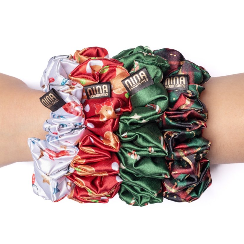 Saténová gumička  scrunchie  VIANOČNÁ OZDOBA - Veľkosť: M