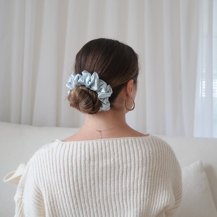 Satin hair scrunchie GREY BLUE - Size: XL