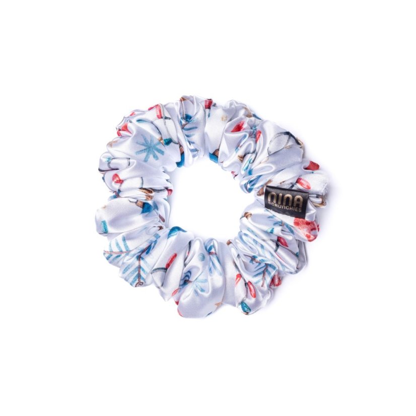 Saténová gumička  scrunchie  VIANOČNÁ OZDOBA - Veľkosť: M