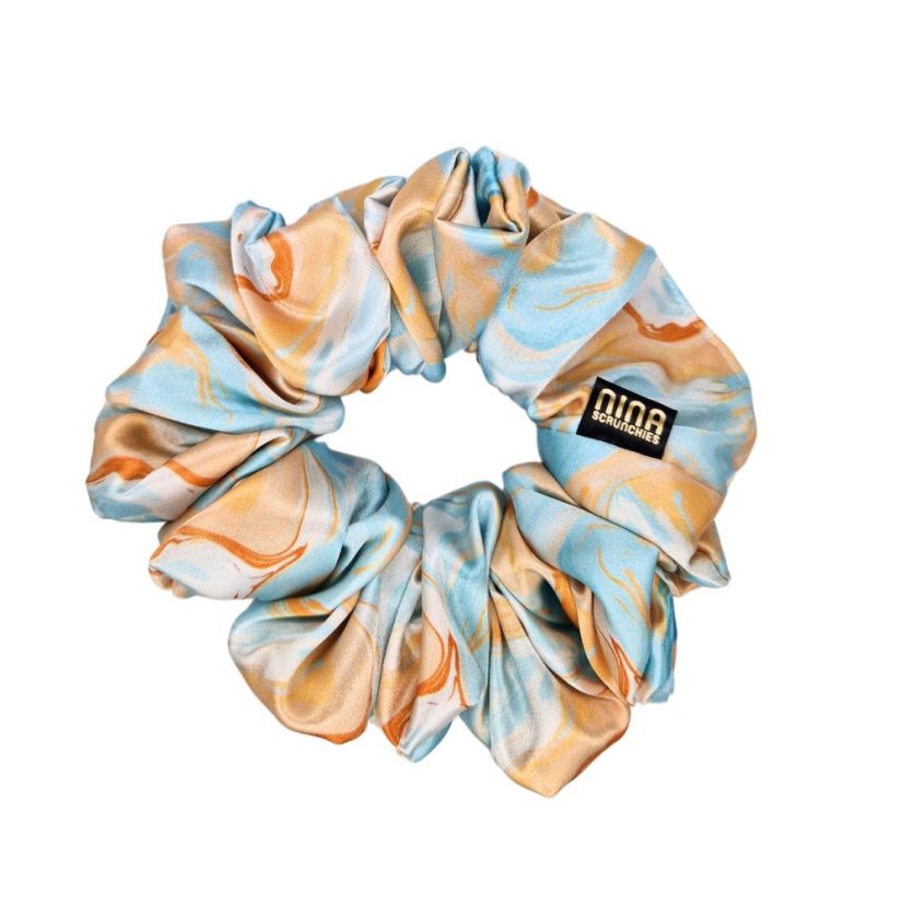 Satin hair scrunchie Golden Wave - Size: XL