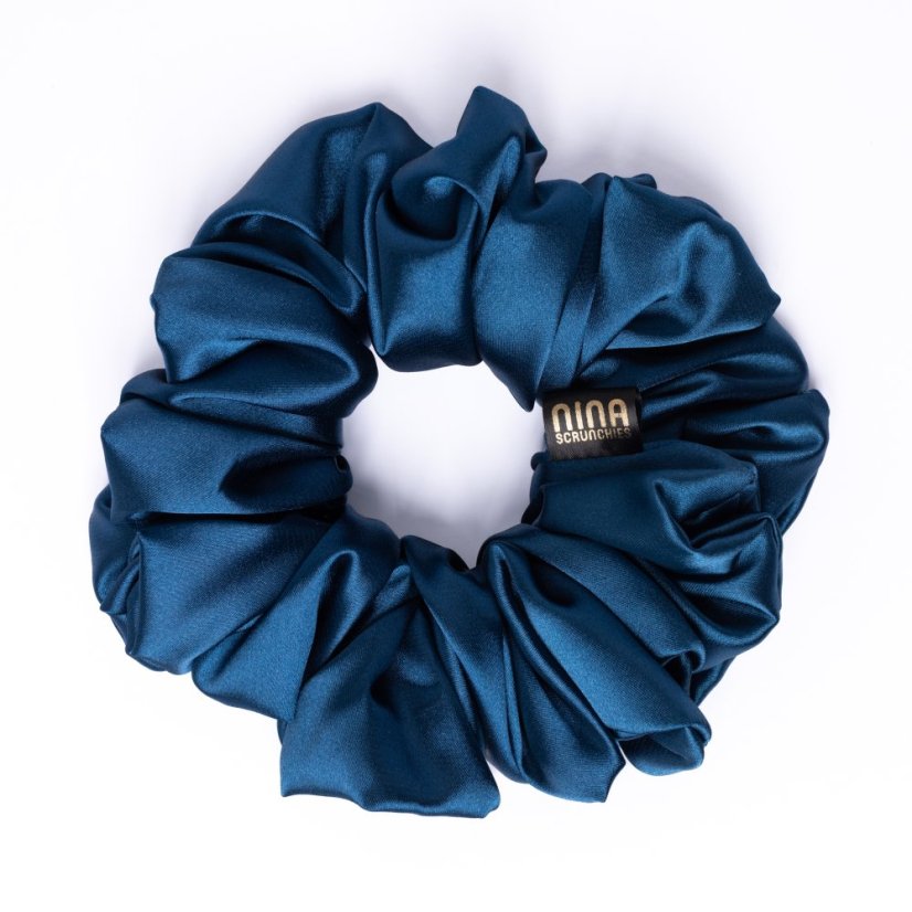 Satin scrunchie Petrol blue - Size: S