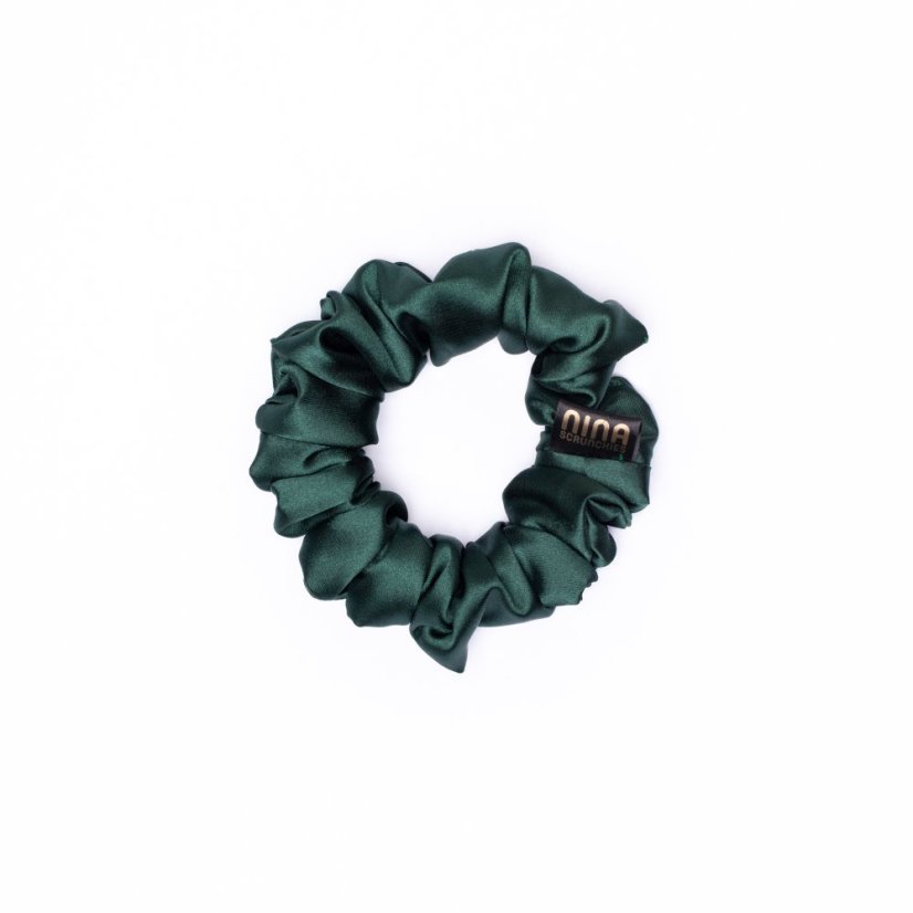 Satin hair scrunchie DARK GREEN - Size: S