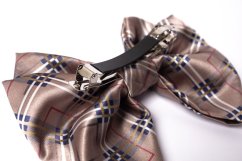 Satin hair bow Brown Plaid small