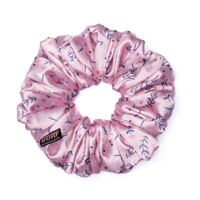 Satin hair scrunchie DRAGONFLY WITH FLOWERS
