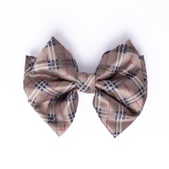 Satin hair bow Brown Plaid small