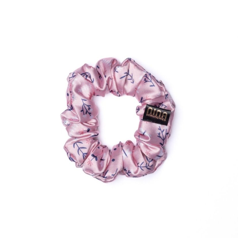 Satin hair scrunchie DRAGONFLY WITH FLOWERS