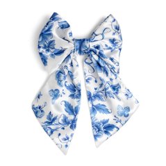 Satin hair bow BLUE FLOWERS