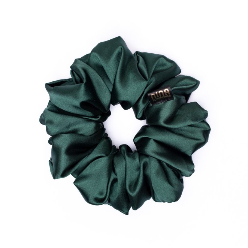 Satin hair scrunchie DARK GREEN - Size: S