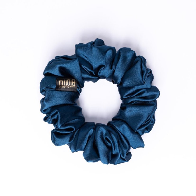 Saténová gumička do vlasov scrunchie  MODROPETROLEJOVÁ