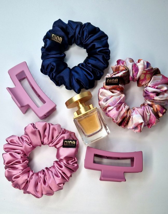 Satin hair scrunchie DARK PINK - Size: M