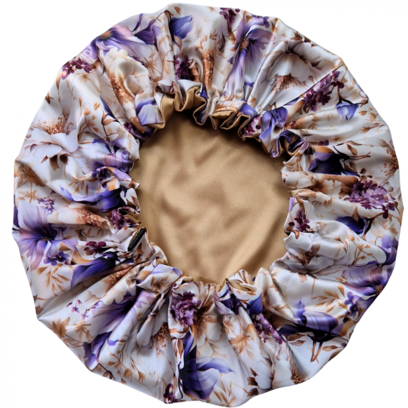 Saténová čiapka pre kučeravé vlasy kvety Vilma (XL)