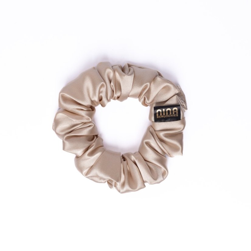 Satin hair scrunchie BEIGE - Size: S