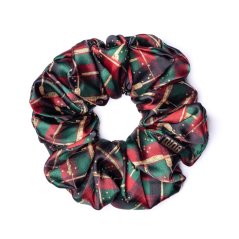 Saténová gumička scrunchie VIANOČNÉ KÁRO