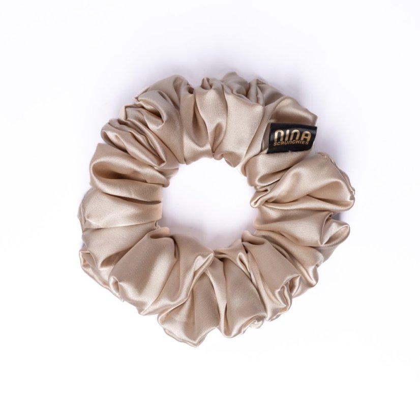 Satin hair scrunchie BEIGE - Size: M