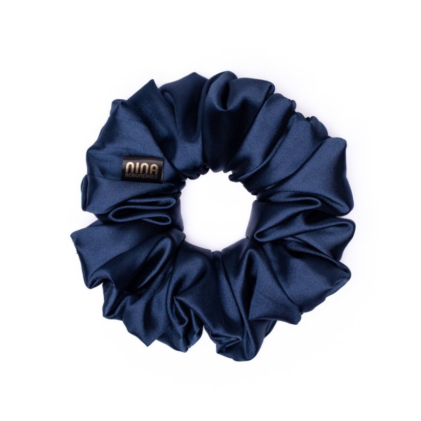Satin hair scrunchie DARK BLUE - Size: S