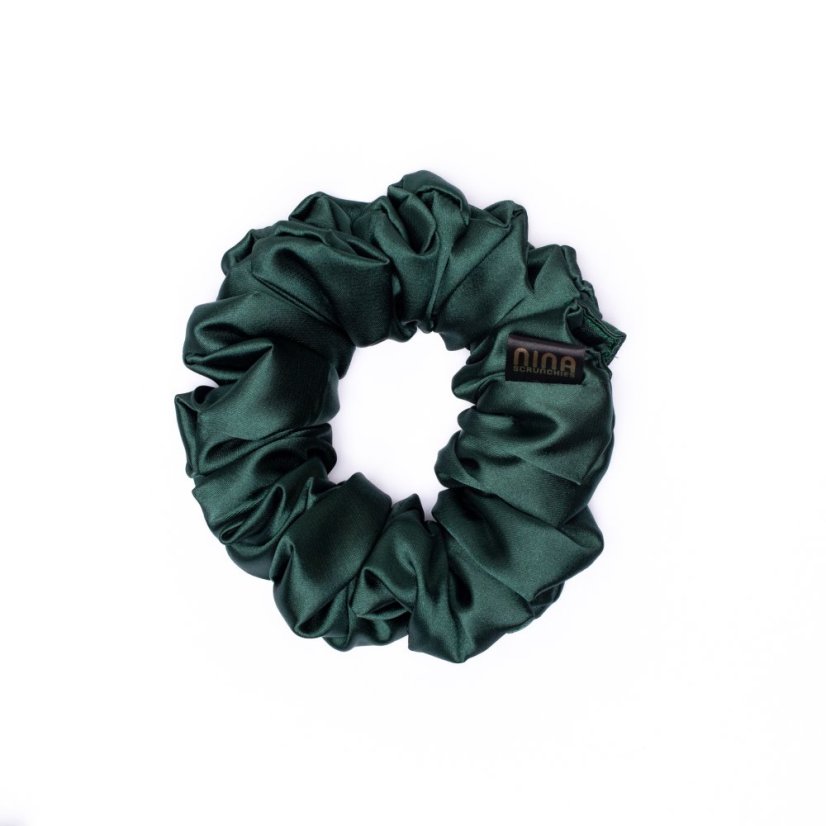 Satin hair scrunchie DARK GREEN - Size: S