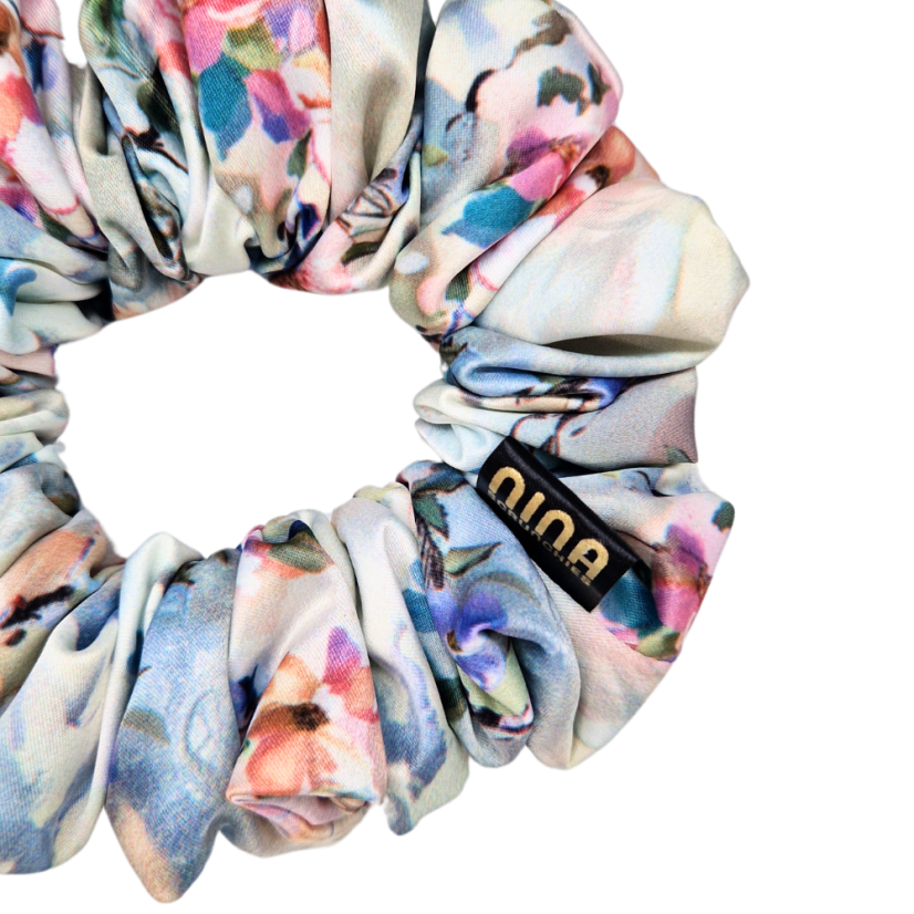 Satin hair scrunchie FLOWER - Size: S