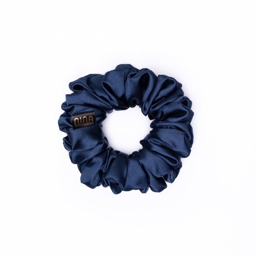 Satin hair scrunchie DARK BLUE - Size: S