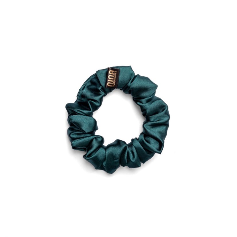 Satin hair scrunchie EMERALD - Size: S