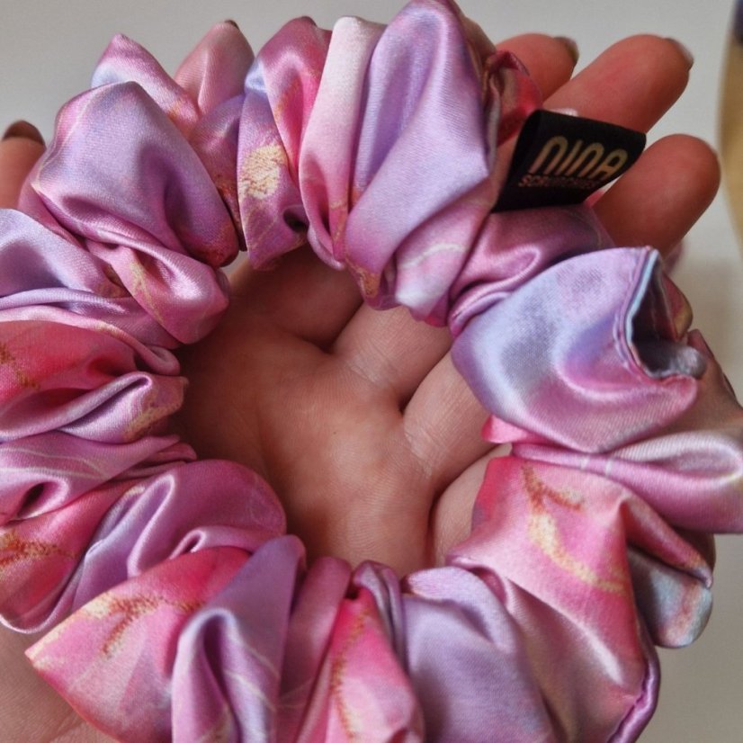 Satin hair scrunchie Marble Rose - Size: M