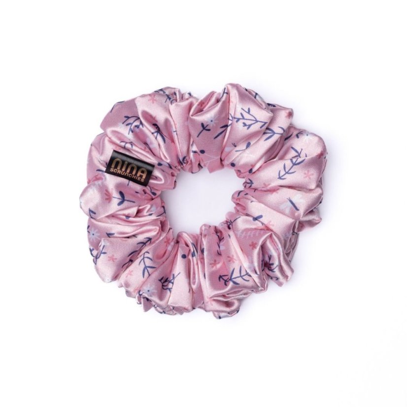 Satin hair scrunchie DRAGONFLY WITH FLOWERS