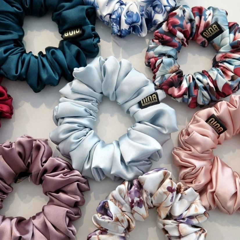 Satin hair scrunchie GREY BLUE - Size: XL