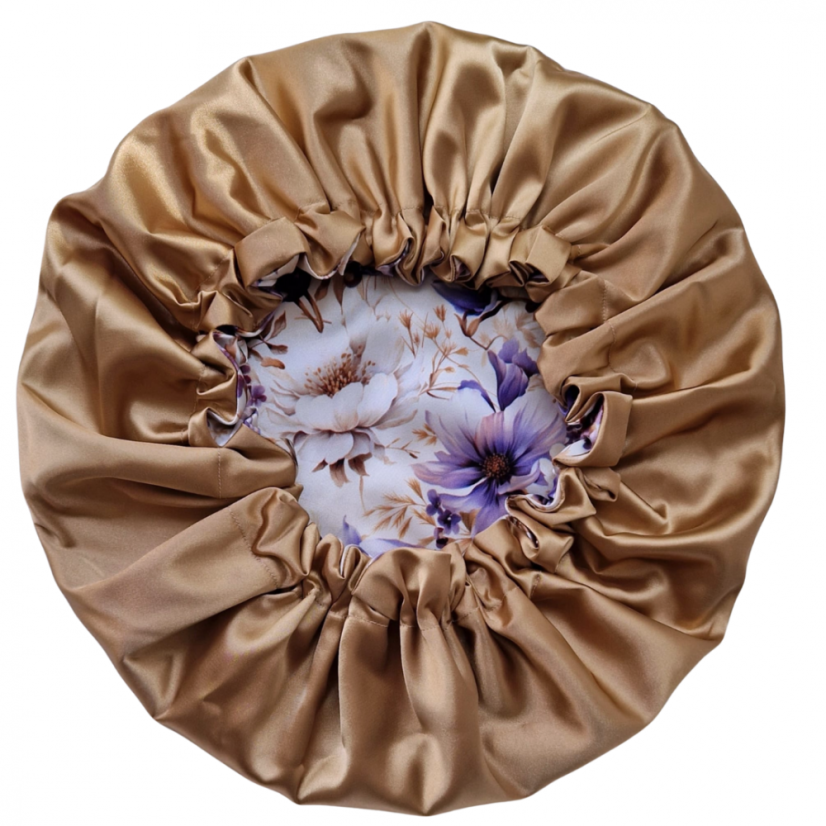 Saténová čiapka pre kučeravé vlasy kvety Vilma (XL)