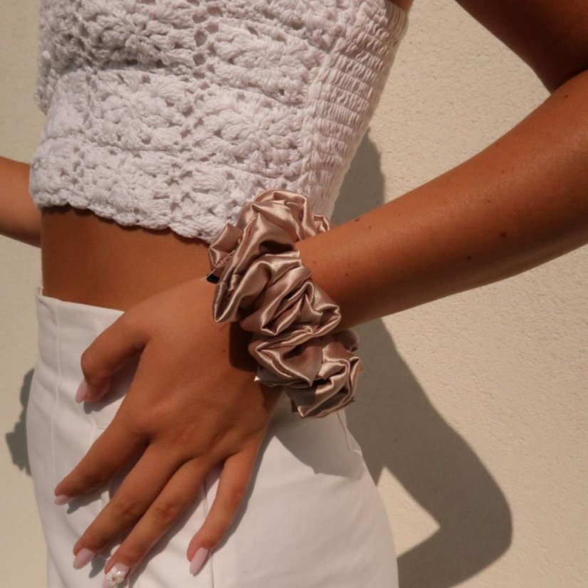 Satin scrunchie LIGHT BROWN - Size: XL