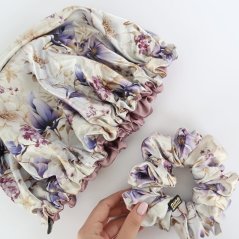 Satin sleep cap FLOWERS VILMA with purple