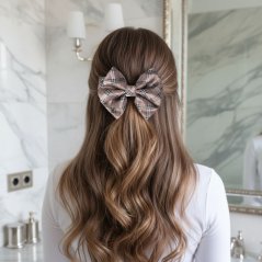 Satin hair bow Brown Plaid small