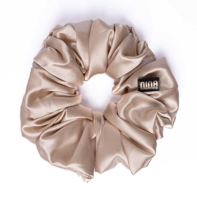 Satin hair scrunchie BEIGE - Size: S