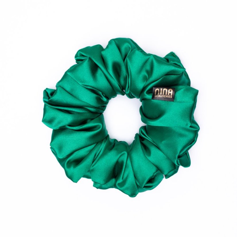 Satin hair scrunchie GREEN - Size: M